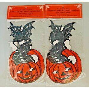 Shackman Die Cut SPOOKY Halloween Decorations Cat Witch Bat 1994 Lot of 2